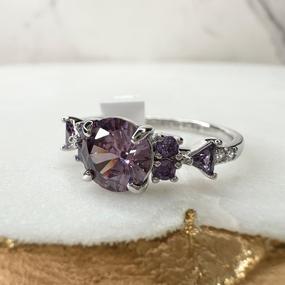 Bomb Party The Evelyn Amethyst Rhodium Plated Ring Size 9 RBP7581 NWT - Picture 5 of 5